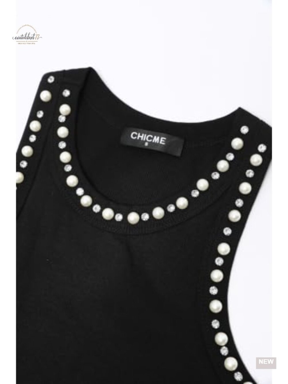 Pearl Rhinestone Ribbed Tank Top Racerback Sleeveless - Picture 5 of 6